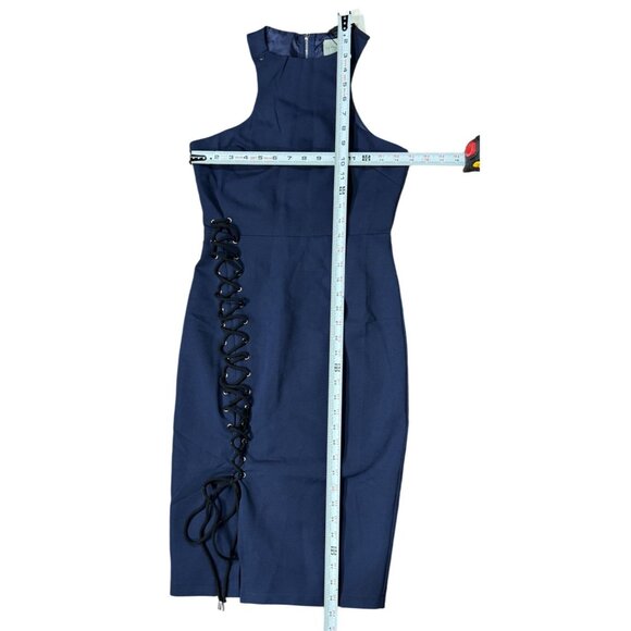 NWT Lavish Alice Womens Dress Size 8 Navy Sleeveless Bodycon Midi Dress Lace-Up - Picture 8 of 12